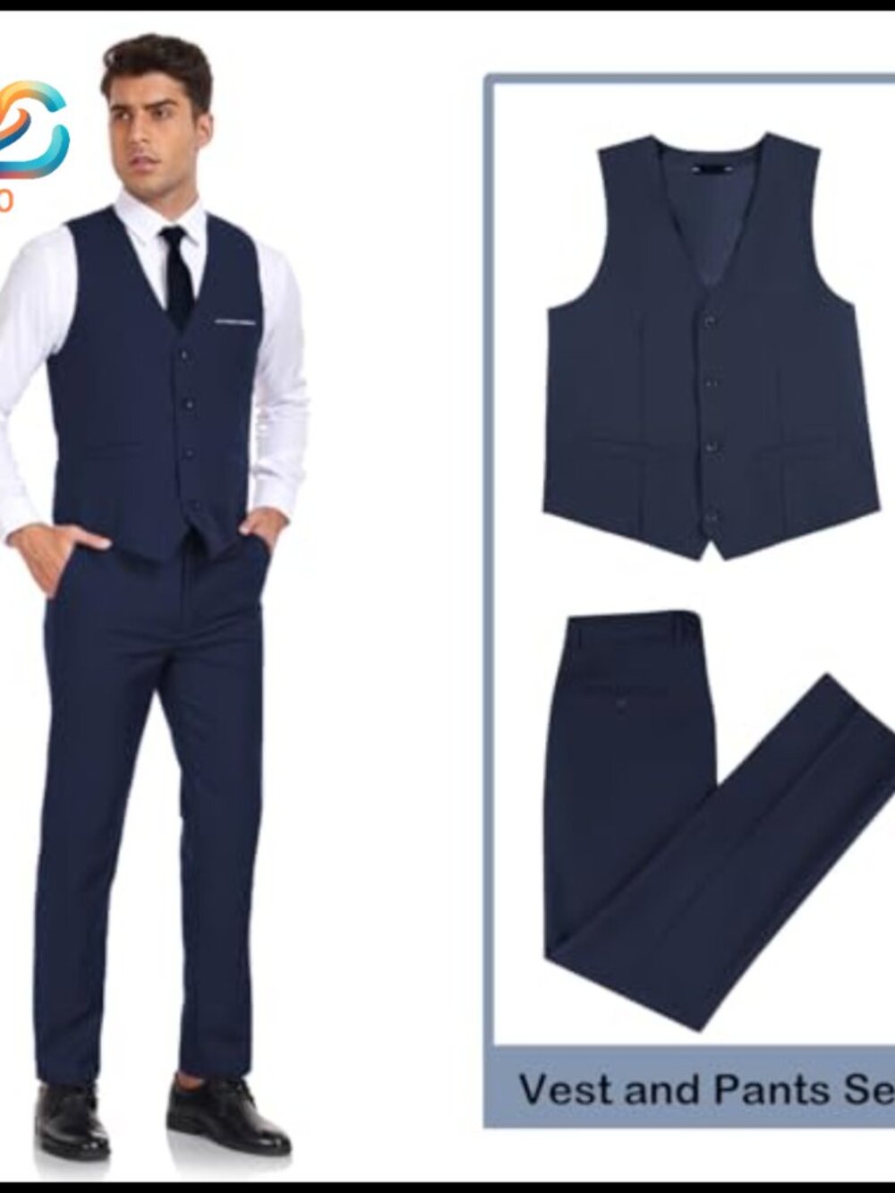 Slim Fit Suit Set Vest and Pants Formal Wedding Prom Business - Picture 3 of 7